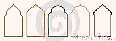 Shape Islamic door and window silhouette Arabic arch. Collection of patterns in oriental style. Frames in Arabic Muslim Vector Illustration