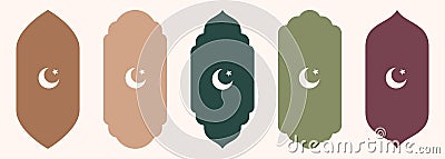 Shape Islamic window Hilal symbol silhouette Arabic arch. Collection of patterns in oriental style. Frames in Arabic Vector Illustration