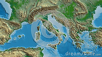 Shape of Italy with regional borders. Physical. Stock Photo