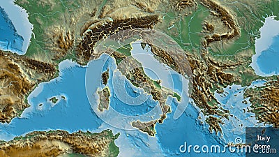 Shape of Italy with regional borders. Relief. Labels Stock Photo