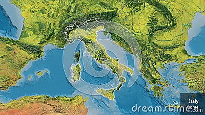 Shape of Italy with regional borders. Topographic. Labels Stock Photo