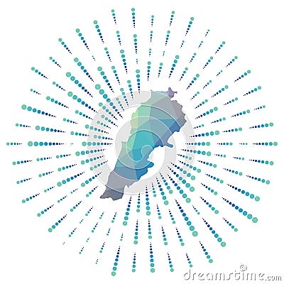 Shape of Lebanon, polygonal sunburst. Vector Illustration