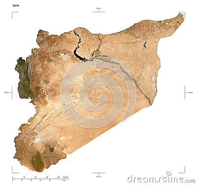 Syria shape on white. Low-res satellite Stock Photo