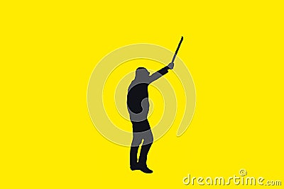 Shape of man with stick in hands. Protesting against unfair politics. Isolated on yellow background Stock Photo