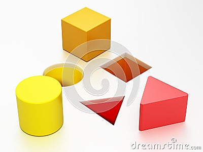 Shape sorter puzzle toy with square, circle and triangle shapes. 3D illustration Cartoon Illustration