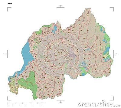 Rwanda shape on white. Topo German Stock Photo