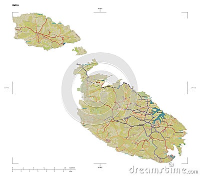 Malta shape on white. Topo Humanitarian Stock Photo