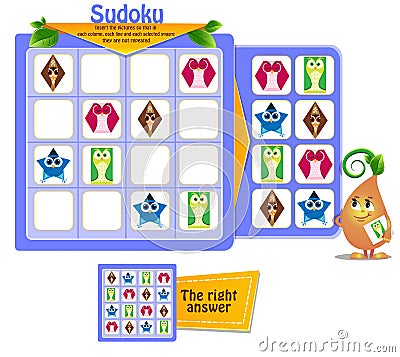 Shapes game owls sudoku Stock Photo