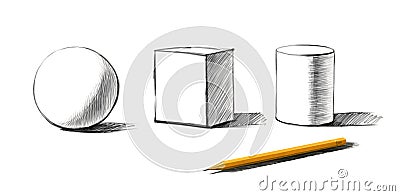Shapes and graphite pencil Stock Photo