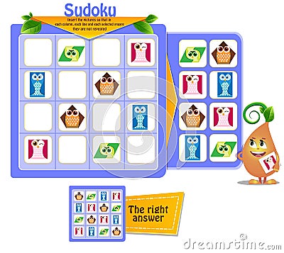 Shapes owls game sudoku Stock Photo