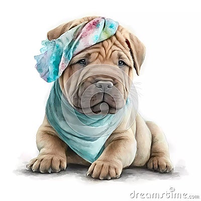 The Perfect Addition to Your Stock Photo Collection: A Shar Pei Puppy Wearing a Pastel Headband Bandana, Captured in Beautiful Stock Photo