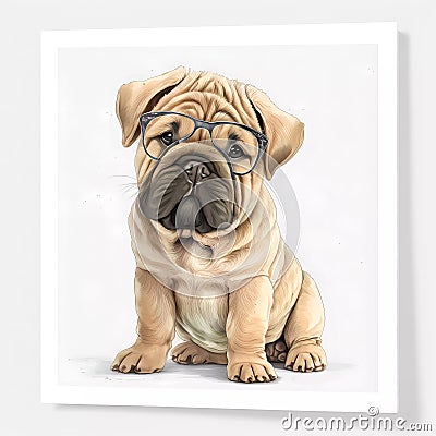 Watercolor Wonders: A Stunning Stock Photo of a Shar Pei Puppy Wearing a Pastel Headband Bandana AI Generated Stock Photo