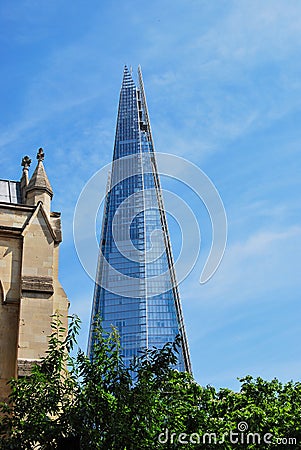 The Shard of Glass seen from Southwark Cathedral Editorial Stock Photo