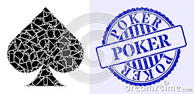 Shard Mosaic Playing Card Spade Suit Icon with Poker Scratched Rubber Imprint Vector Illustration