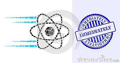 Shard Mosaic Rush Atom Icon with Immediately Distress Seal Stamp Vector Illustration