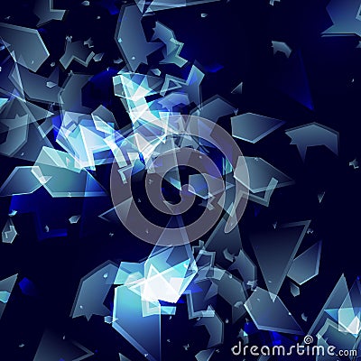 Shards of broken glass. Abstract ct vector explosion. Shining background Vector Illustration