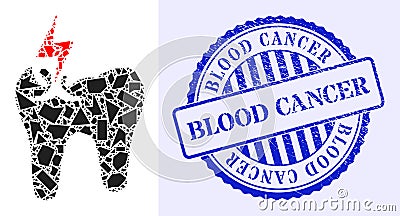 Shards Mosaic Tooth Crash Icon with Blood Cancer Scratched Seal Vector Illustration