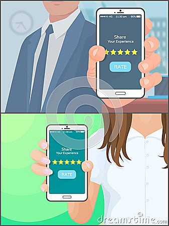 Share Experience Rate Mobile Application Vector Vector Illustration