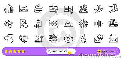Share idea, Talk bubble and Group line icons for web app. Pictogram icon. Line icons. Vector Stock Photo