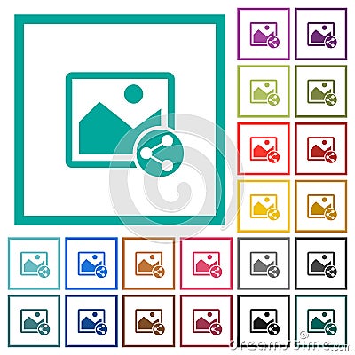 Share image flat color icons with quadrant frames Stock Photo