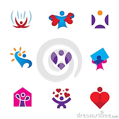 Share love emotion heart shape environmental awareness logo icon set Stock Photo