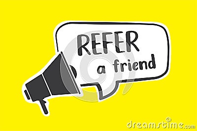 Share media information refer a friend, loudspeaker icon. Program or app network and media posts Vector Illustration