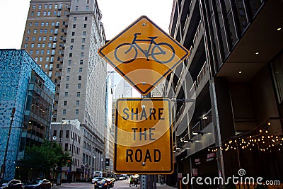 Share the road sign Downtown Dallas Editorial Stock Photo
