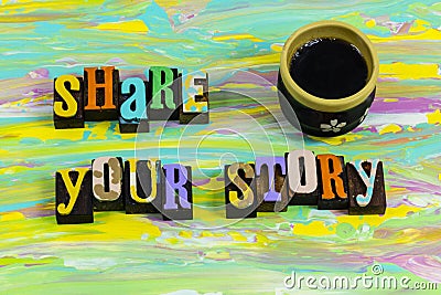 Share tell story storytelling time relax coffee book club social Stock Photo