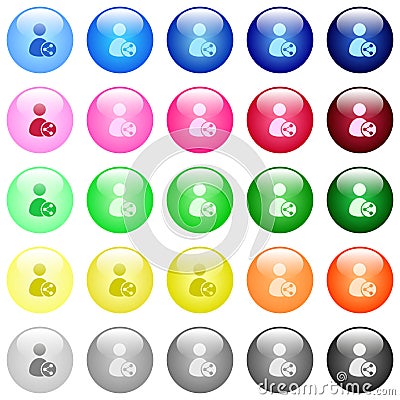 Share user data icons in color glossy buttons Vector Illustration