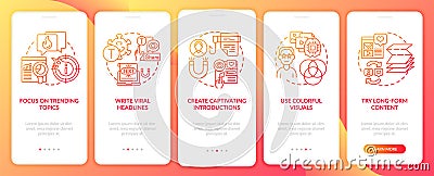 Shareable content creation tips onboarding mobile app page screen Vector Illustration