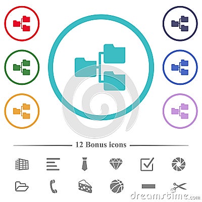 Shared folders flat color icons in circle shape outlines Vector Illustration