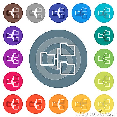 Shared folders outline flat white icons on round color backgrounds Vector Illustration