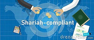 Shariah compliant. Concept of compliance with Islamic rule of law standard in financial money banking organization Vector Illustration