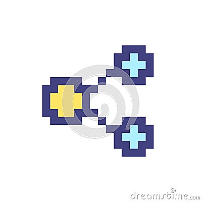 Sharing button with dots pixelated RGB color ui icon Stock Photo