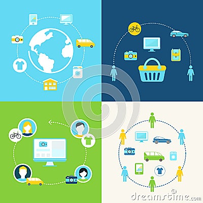 Sharing Economy and Collaborative Consumption Concept Illustration Vector Illustration