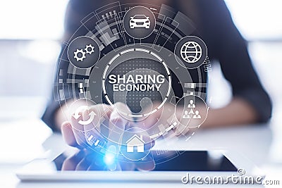 Sharing economy, innovation and future business technology concept on virtual screen. Stock Photo