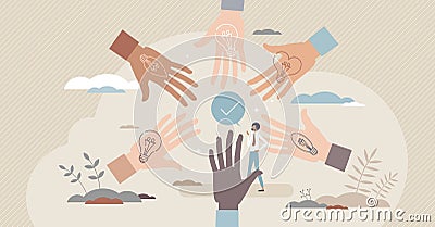 Sharing ideas with creative and innovative teamwork power tiny person concept Vector Illustration