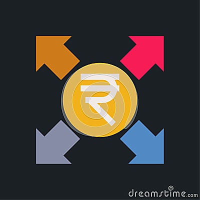 Sharing rupee money - Flat color image. Vector Illustration