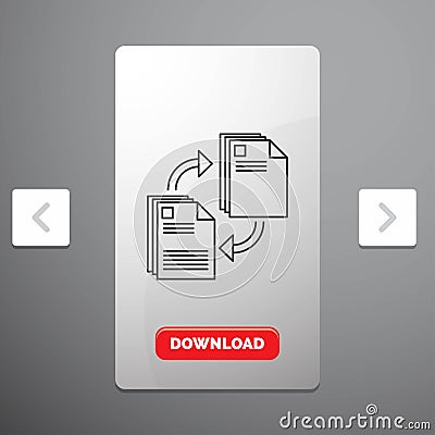 sharing, share, file, document, copying Line Icon in Carousal Pagination Slider Design & Red Download Button Vector Illustration