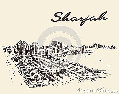 Sharjah Arab Emirates skyline vector drawn sketch Vector Illustration