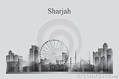 Sharjah city skyline silhouette in grayscale Vector Illustration