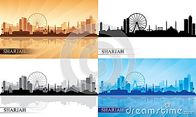 Sharjah city skyline silhouettes Set Vector Illustration