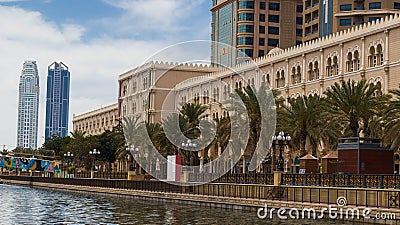 Sharjah city view, high rise buildings with lagoon Editorial Stock Photo