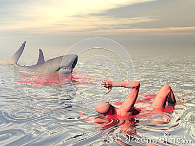 Shark attack - 3D render Stock Photo