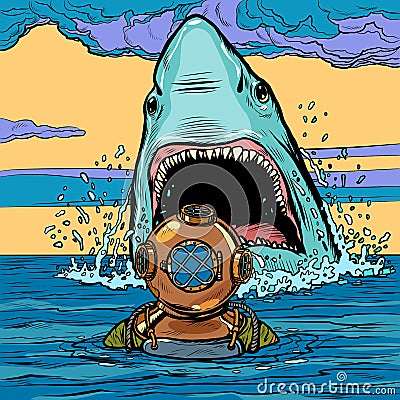 Shark attack on diver Vector Illustration