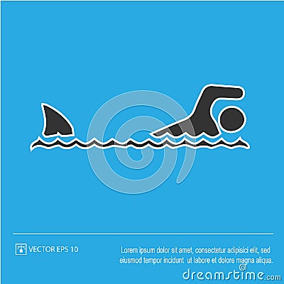 Shark attack vector icon eps 10. Fish fin and swimmer symbol. Simple isolated illustration Vector Illustration