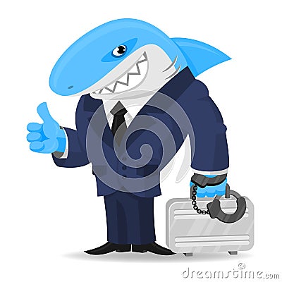 Shark business keeps suitcase in handcuffs Vector Illustration