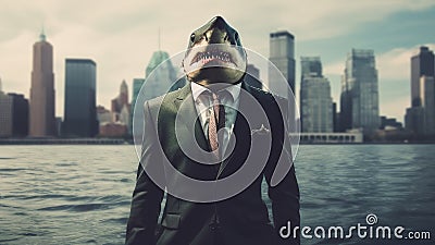 shark businessman in a suit.. Generative AI Stock Photo