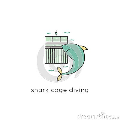 Shark cage diving line icon Vector Illustration