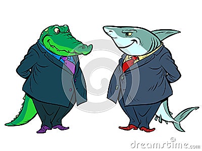 Shark and crocodile. two businessmen communicate, business meeting Vector Illustration